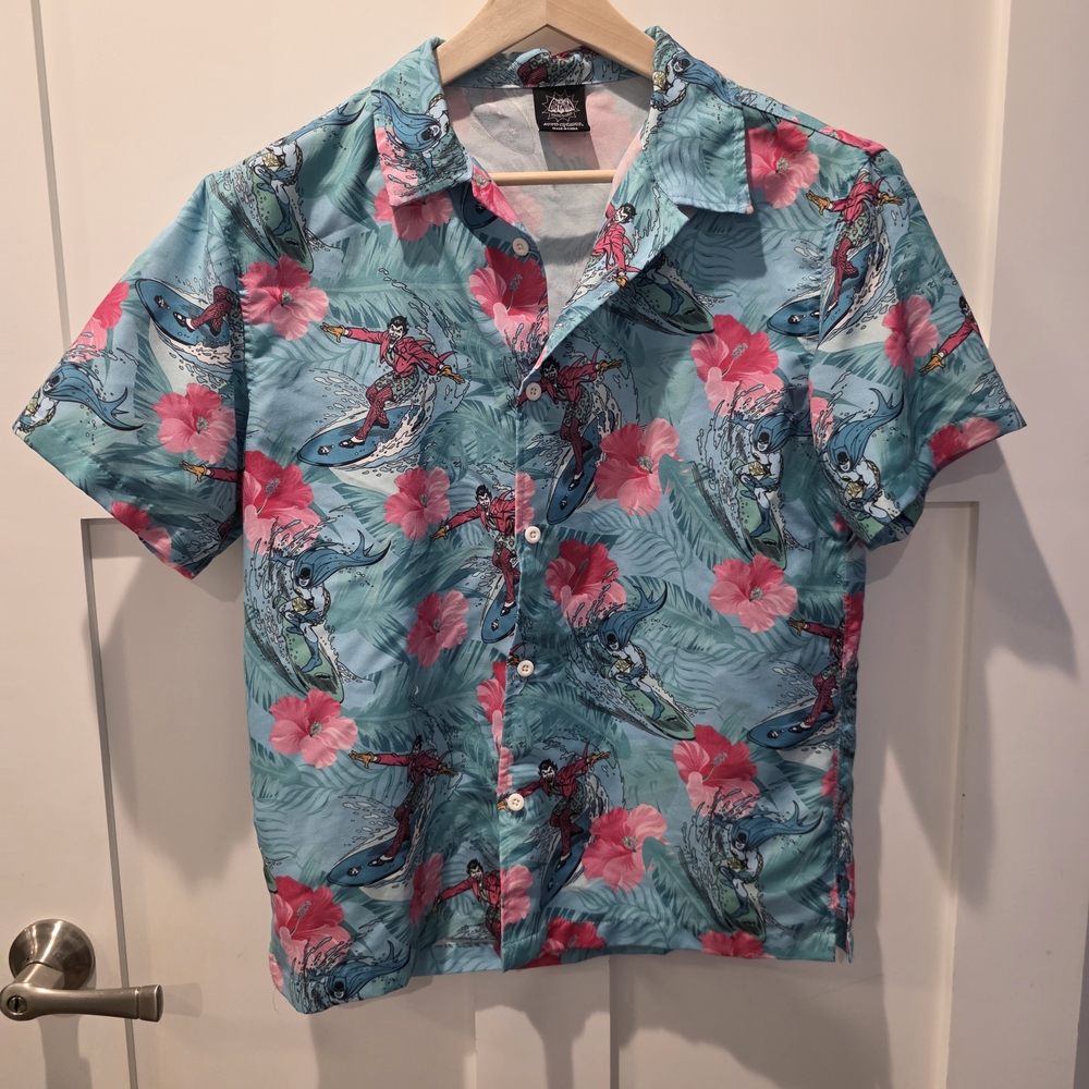 Vtg Batman Joker Floral Surf Board Waves Hawaiian Shirt Men's S Beach Vacation